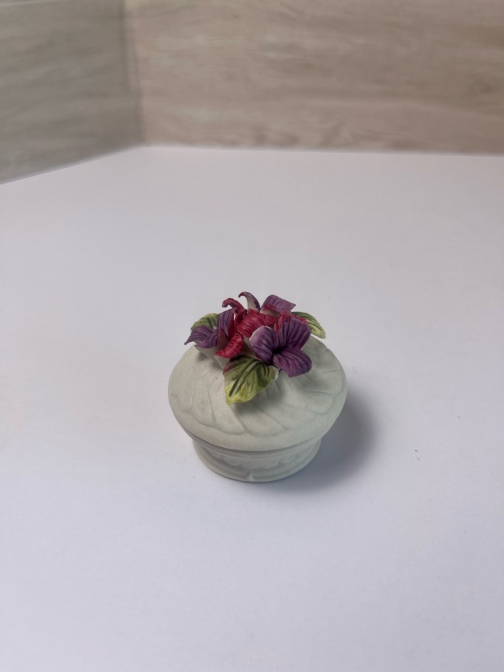 Vintage Porcelain Trinket Box with Floral Lid
